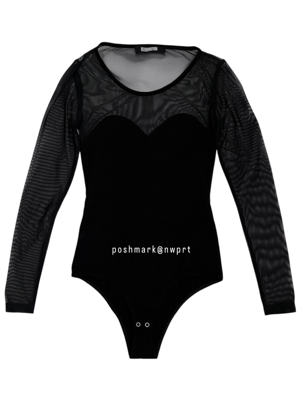 REFORMATION Pixie Mesh Bodysuit Sheer Yoke Black Top XS - Picture 4 of 10
